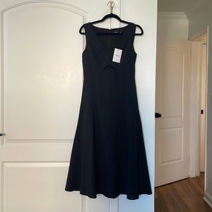 Theory Black Dress: Cutout Midi Dress in Crisp Poly size 4